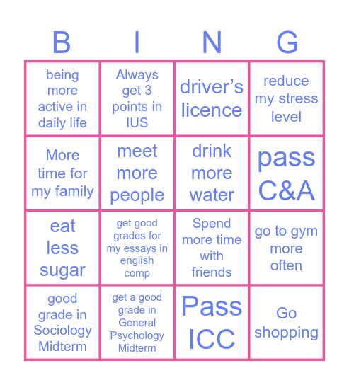 Lina’s Bingo Card