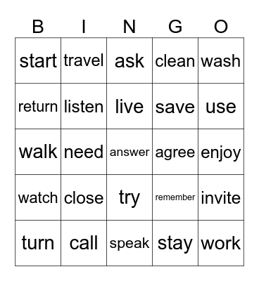 Common Regular Verbs (English / French) Bingo Card