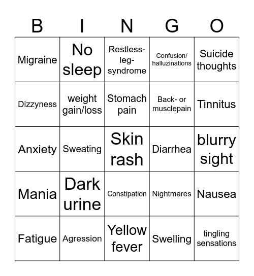 Agomelatine Bingo Card