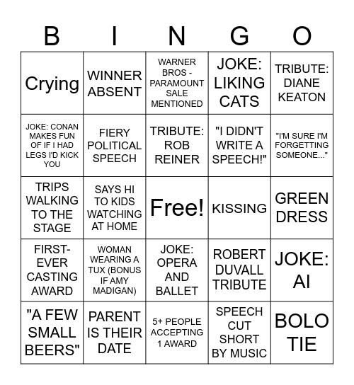 OSCARS 2026 Bingo Card