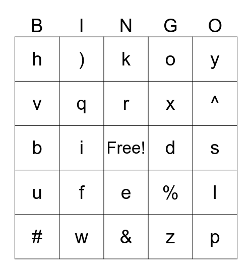 test Bingo Card