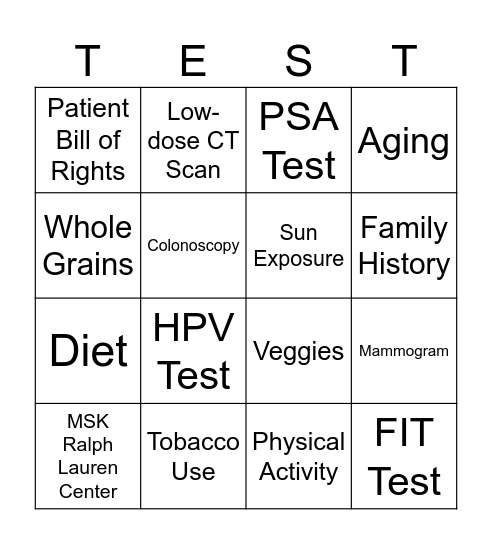 Cancer Prevention BINGO Card