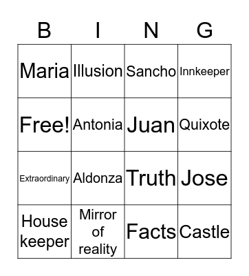 Man Of La Mancha Bingo Card