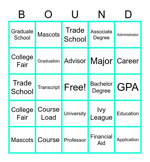 College Bound Bingo Card