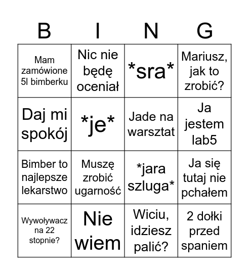 Urbi Bingo Card