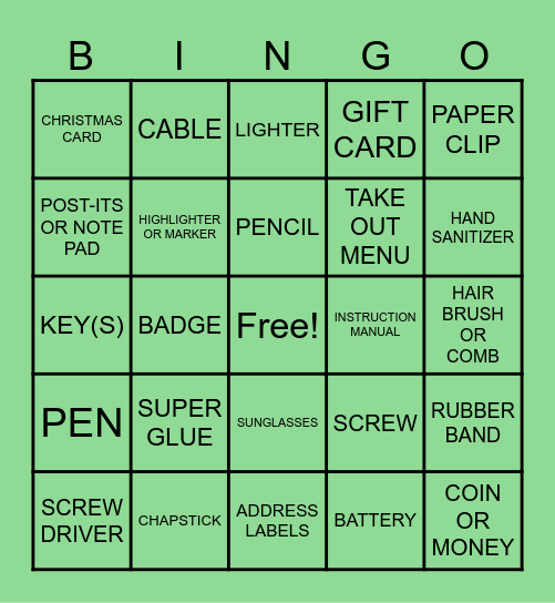 Junk Drawer Bingo Card