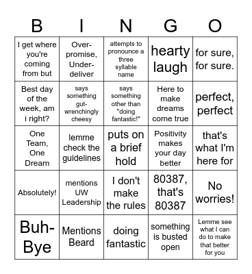 Tim Phone Bingo Card