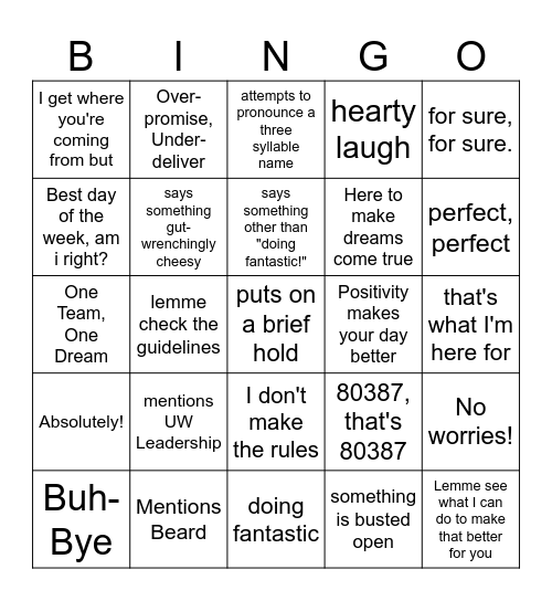 Tim Phone Bingo Card