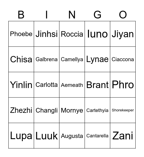 Loekie S6 Bingo Card