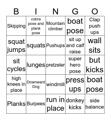 Fitness Bingo Card