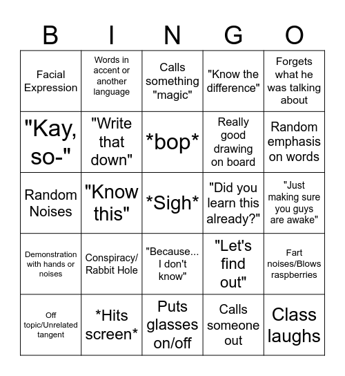 Electrical Bingo Card