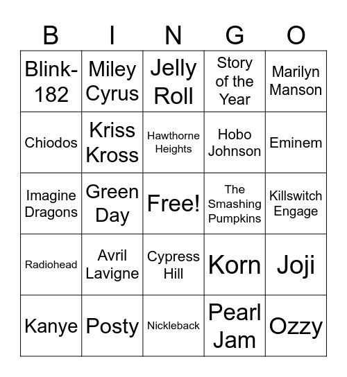 Song Bingo Card