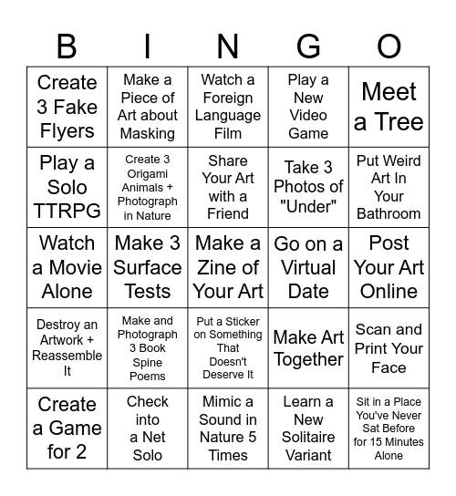 Ria Depression Bingo Card