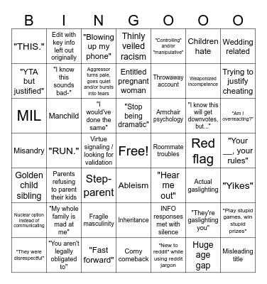 AITA Bingo Card