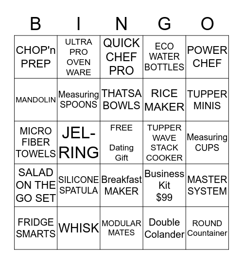 Tupperware Fun Bingo Card
