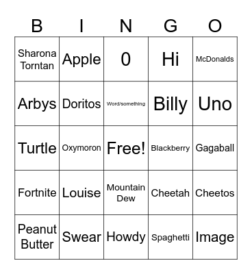 Nana Bingo Card
