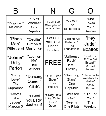 Musical Bingo Card