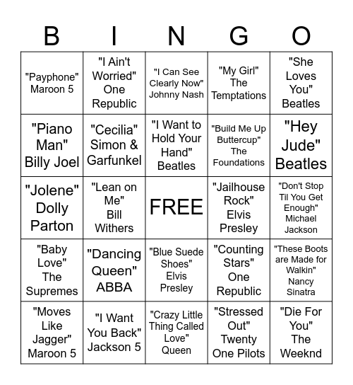 Musical Bingo Card