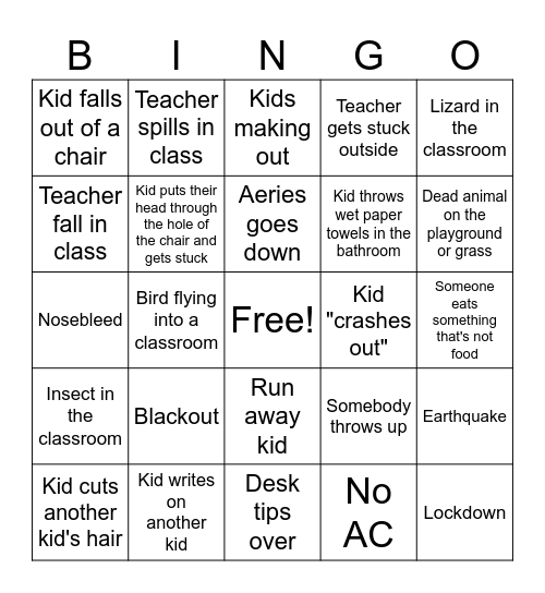 An Elementary School on Friday the 13th Bingo Card