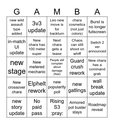 Strive 2.0 let's go gambling Bingo Card