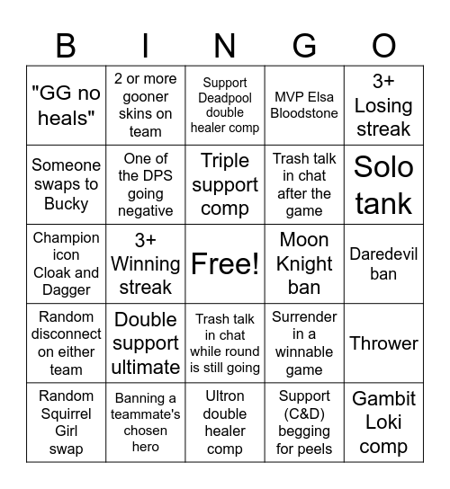 Rivals Session Bingo Card