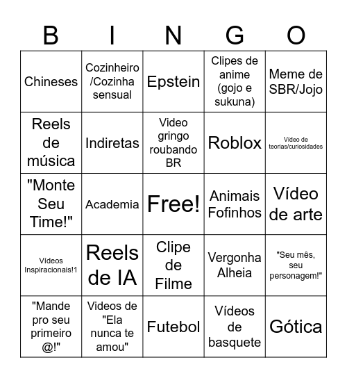 Bingo de Instagram Bingo Card