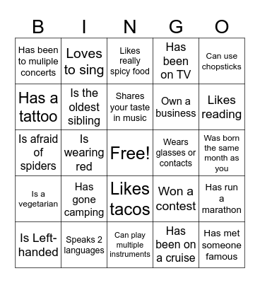 Find Someone Who: Bingo Card