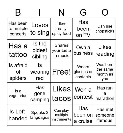 Find Someone Who: Bingo Card