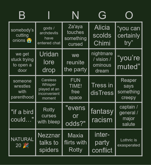 Hellraizers Session 120 Bingo Card