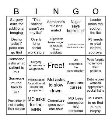 Selection Bingo Card