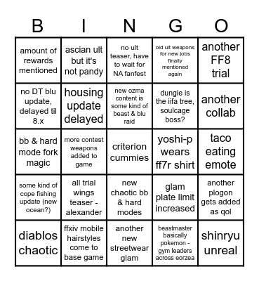 7.5 Live letter Bingo Card