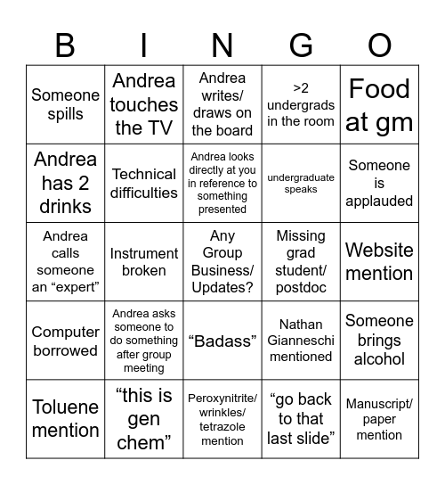 Carlini GM Bingo Card
