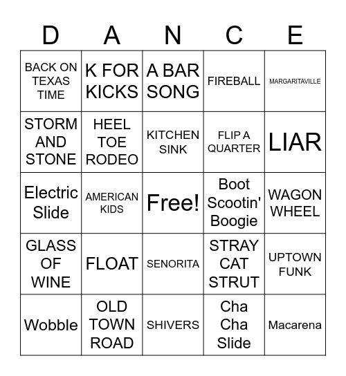 LINE DANCE BINGO Card