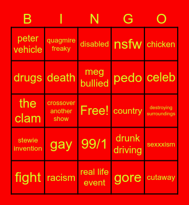 family guy yes Bingo Card