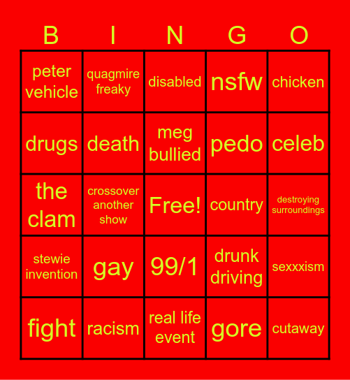 family guy yes Bingo Card