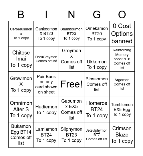 March 15th Ban/Restrict List Bingo Card
