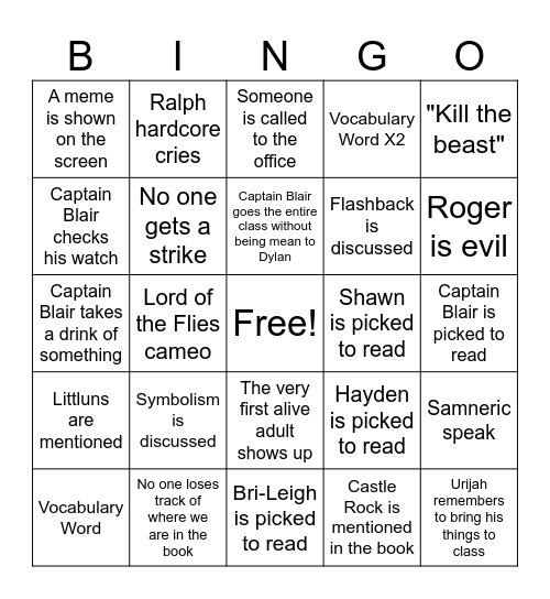 Chapter 12 Bingo Card