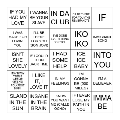 I Bingo Card
