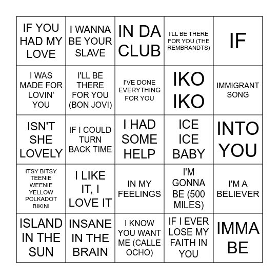 I Bingo Card