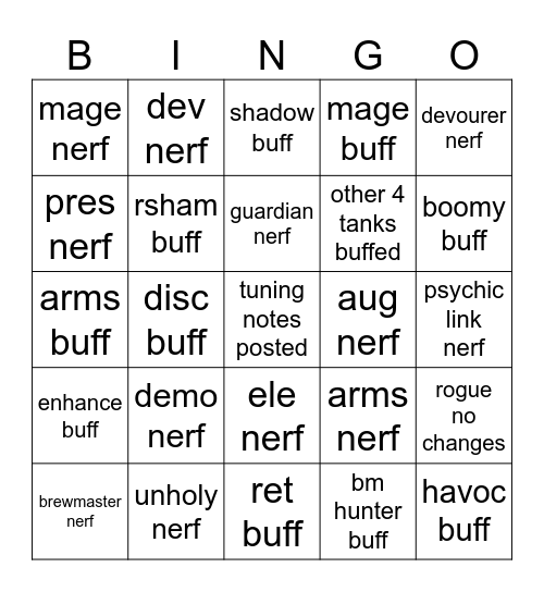 Tuning bingo for Mar17 Tuning Bingo Card