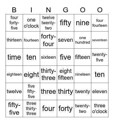 time in English Bingo Card
