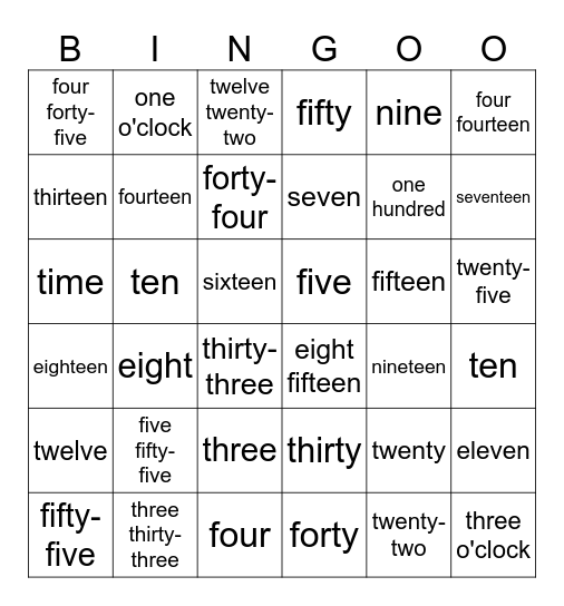 time in English Bingo Card