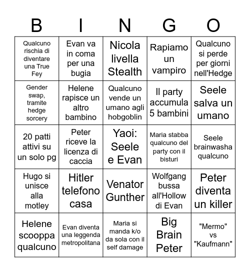 Changeling Bingo Card