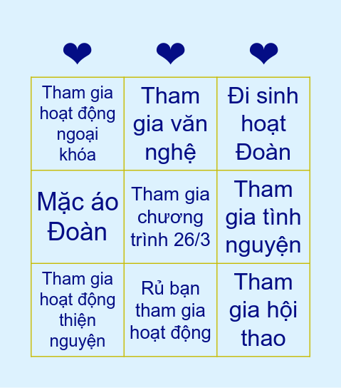 BINGO CHUẨN ĐOÀN VIÊN 26/3 Bingo Card