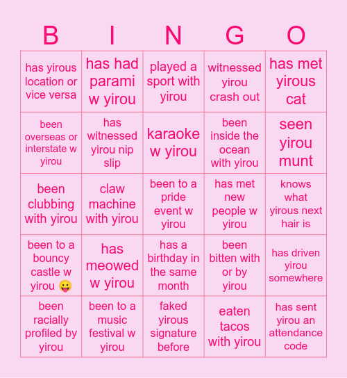 YIROU BINGO Card