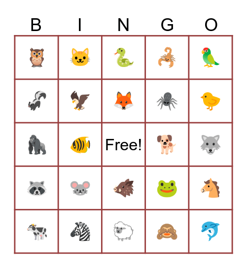 Animalandia Bingo Card