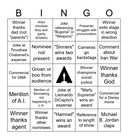 OSCAR NIGHT 2026 Bingo Card