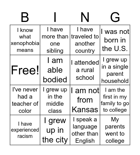 Getting to Know You: Bingo Card