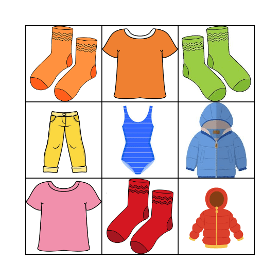 Clothes Bingo Card
