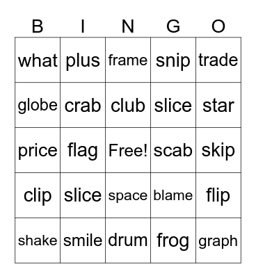 Initial Consonant Blends Bingo Card